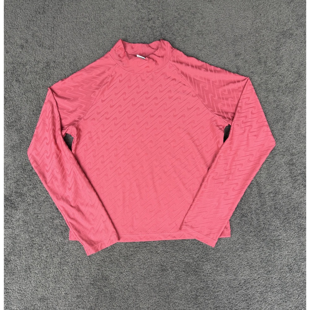 Nike Womens Mock Neck Long Sleeve Embossed Swoosh Pattern Top Pink Medium